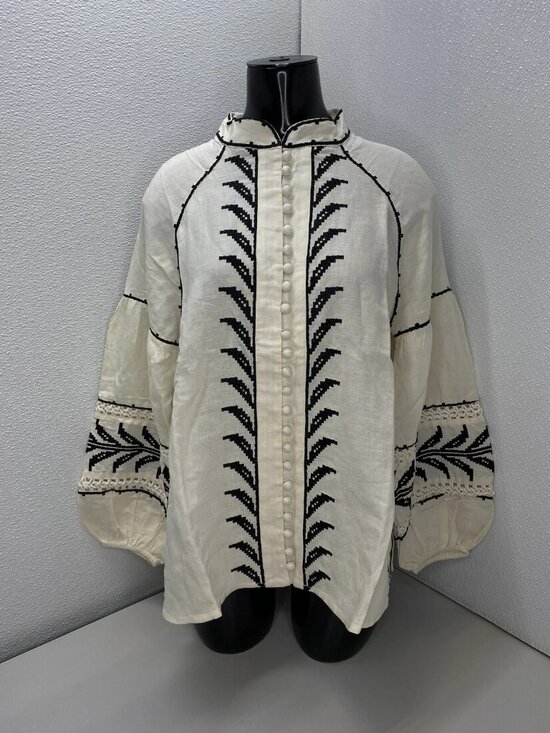 Scarlett Poppies Women’s Pallazzio Long Puff Sleeve Shirt Size XS Antique White - Picture 1 of 14